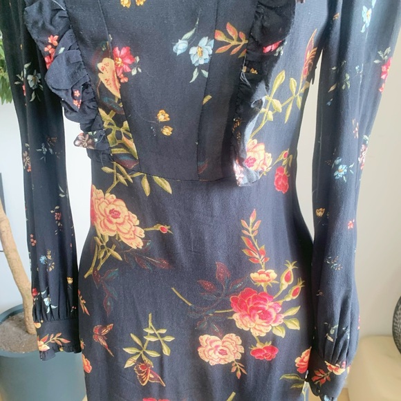 ZARA Floral Ruffle High Neck Mini Dress Size S - Picture 4 of 6